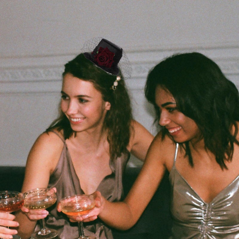 LEORX Small Top Hat Black Veil Hair Clip Flower Decor Top Hat Hair Accessories for Masquerade and Halloween - Image 3